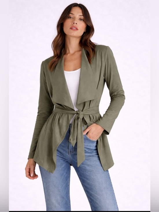 Goodnight Macaroon Jackets & Blazers - Goodnight Macaroon Olive Jacket With Tie Waist Size-Medium Soft Power Dressing